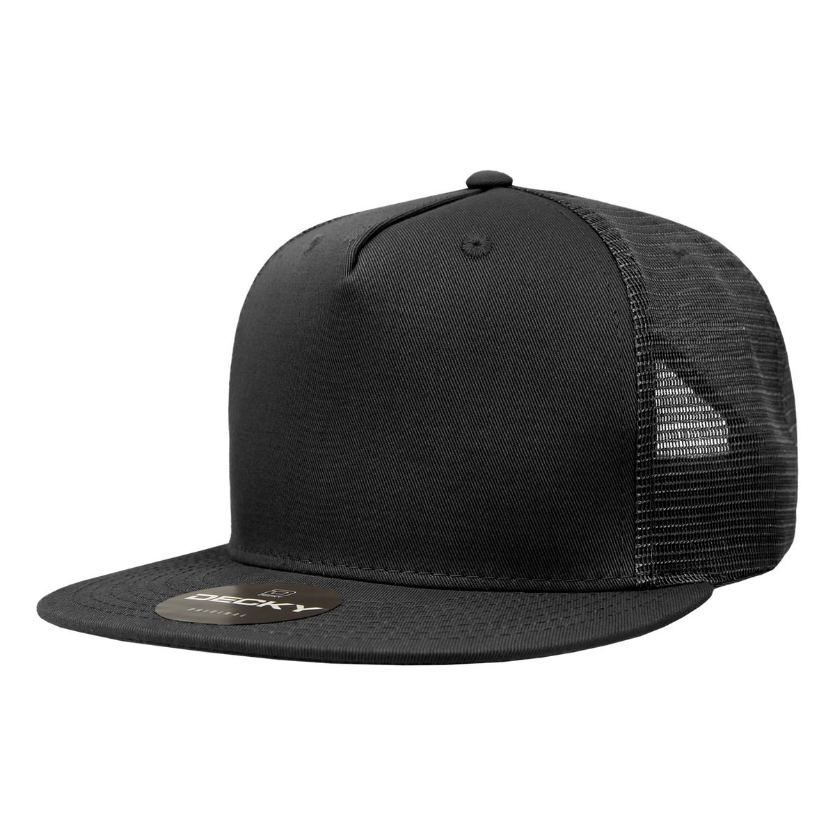 Decky 1040 5 Panel High Profile Structured Cotton Blend Trucker - Black
