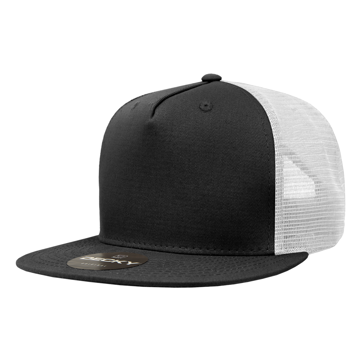 Decky 1040 5 Panel High Profile Structured Cotton Blend Trucker - Blk/Wht