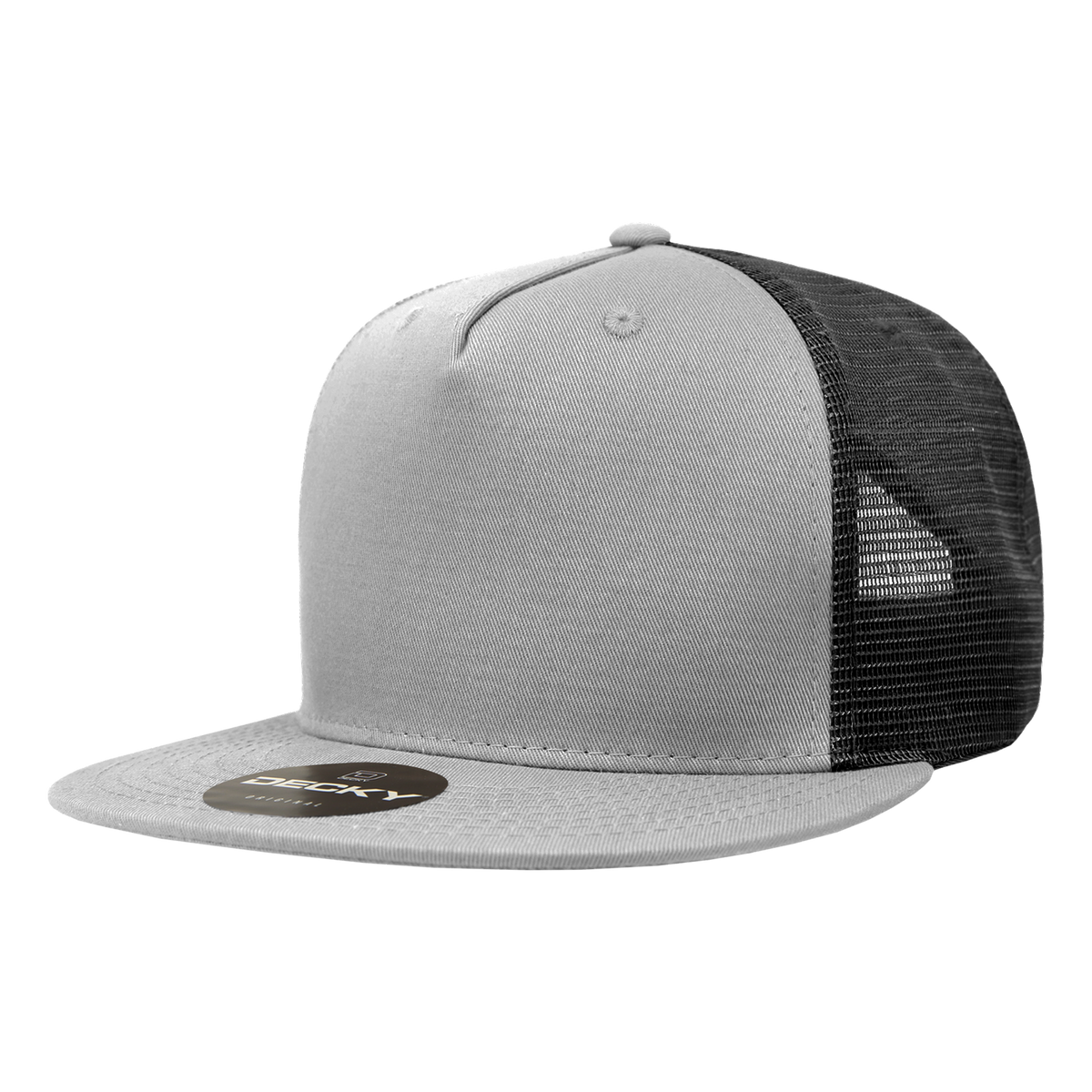 Decky 1040 5 Panel High Profile Structured Cotton Blend Trucker - Gry/Blk