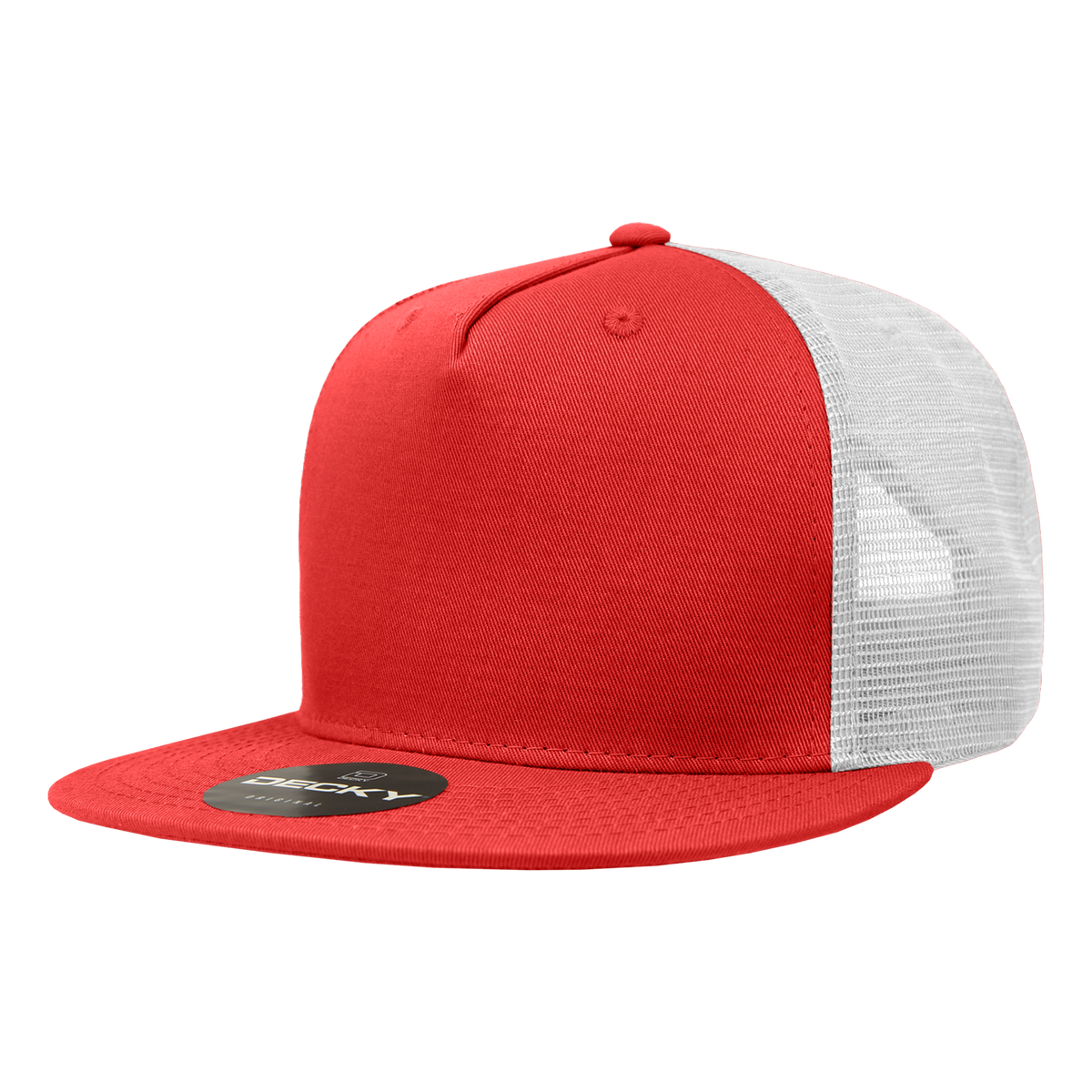 Decky 1040 5 Panel High Profile Structured Cotton Blend Trucker - Red/Wht