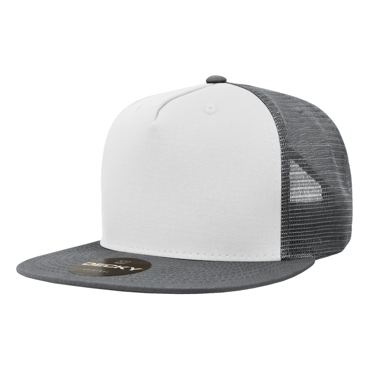 Decky 1040 5 Panel High Profile Structured Cotton Blend Trucker - Cha/Wht/Cha