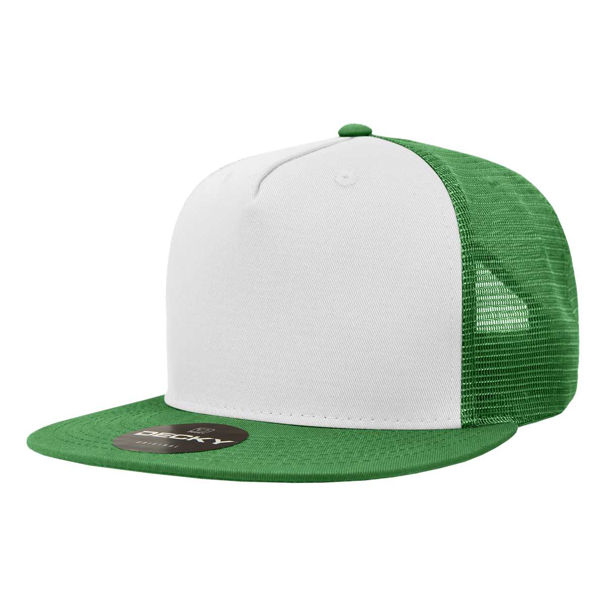 Decky 1040 5 Panel High Profile Structured Cotton Blend Trucker - Kel/Wht/Kel