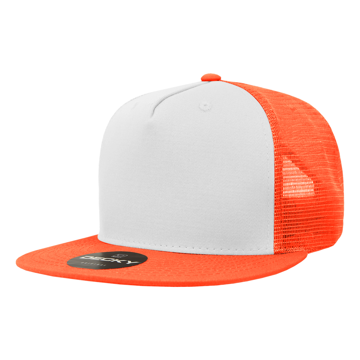 Decky 1040 5 Panel High Profile Structured Cotton Blend Trucker - Orn/Wht/Orn