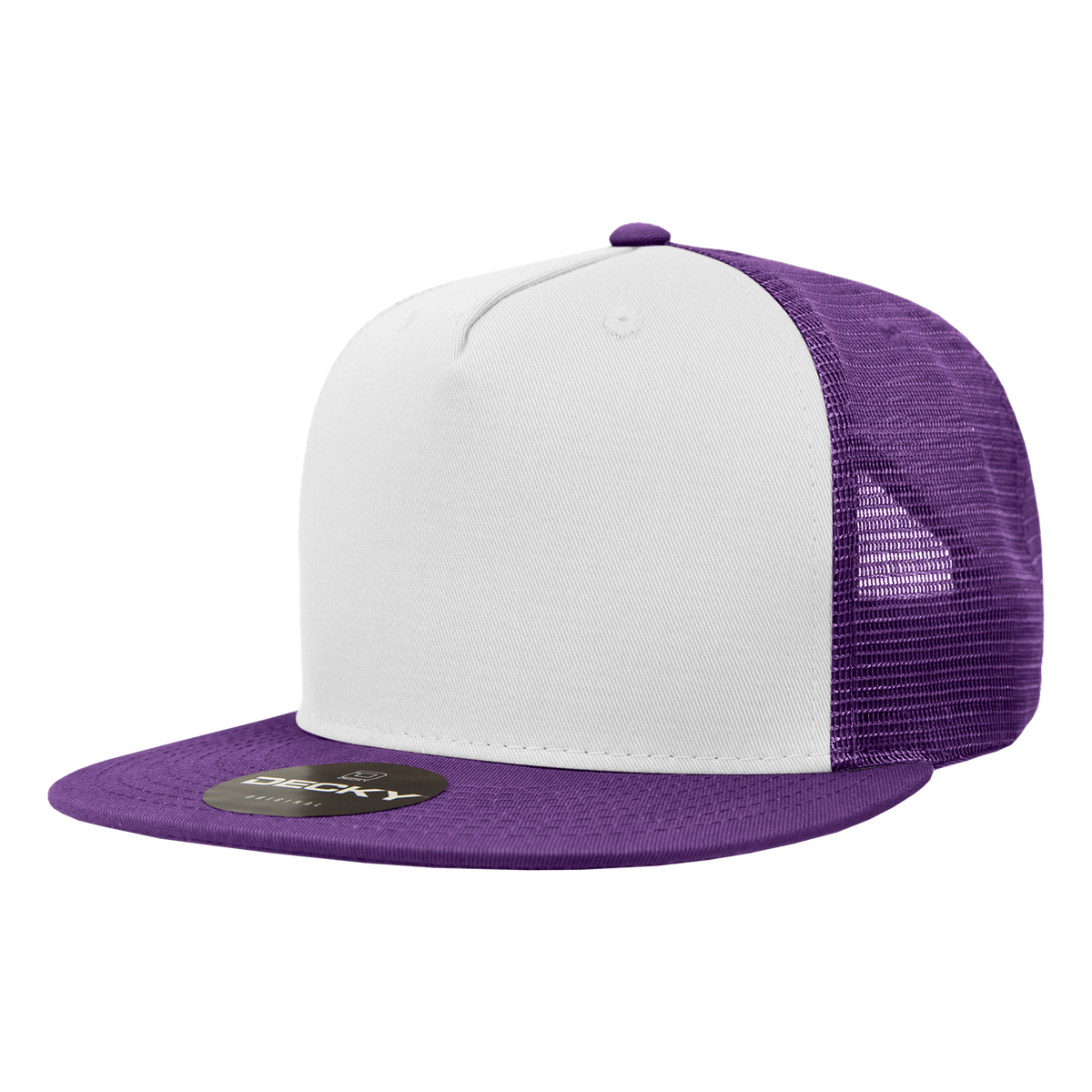 Decky 1040 5 Panel High Profile Structured Cotton Blend Trucker - Pur/Wht/Pur