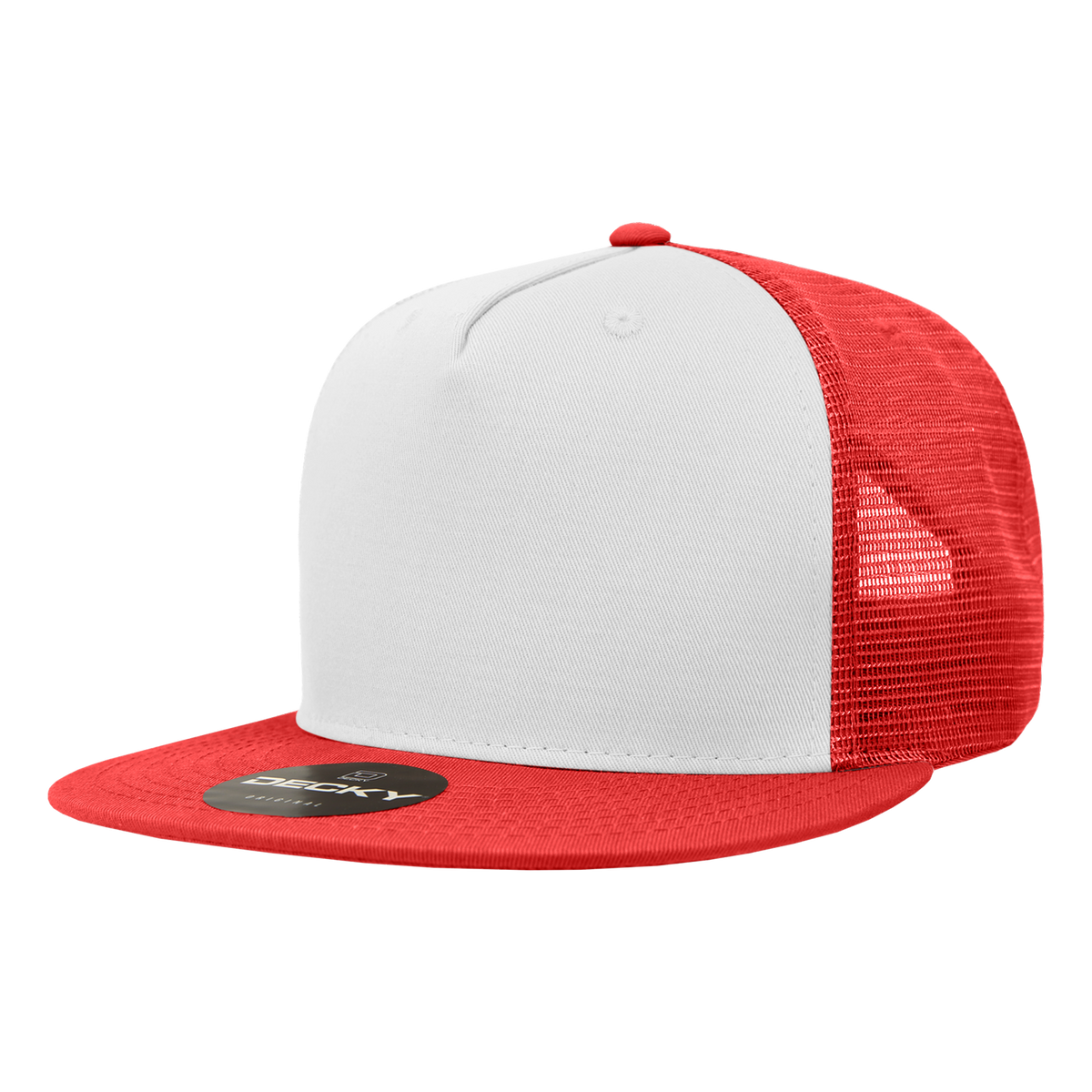 Decky 1040 5 Panel High Profile Structured Cotton Blend Trucker - Red/Wht/Red