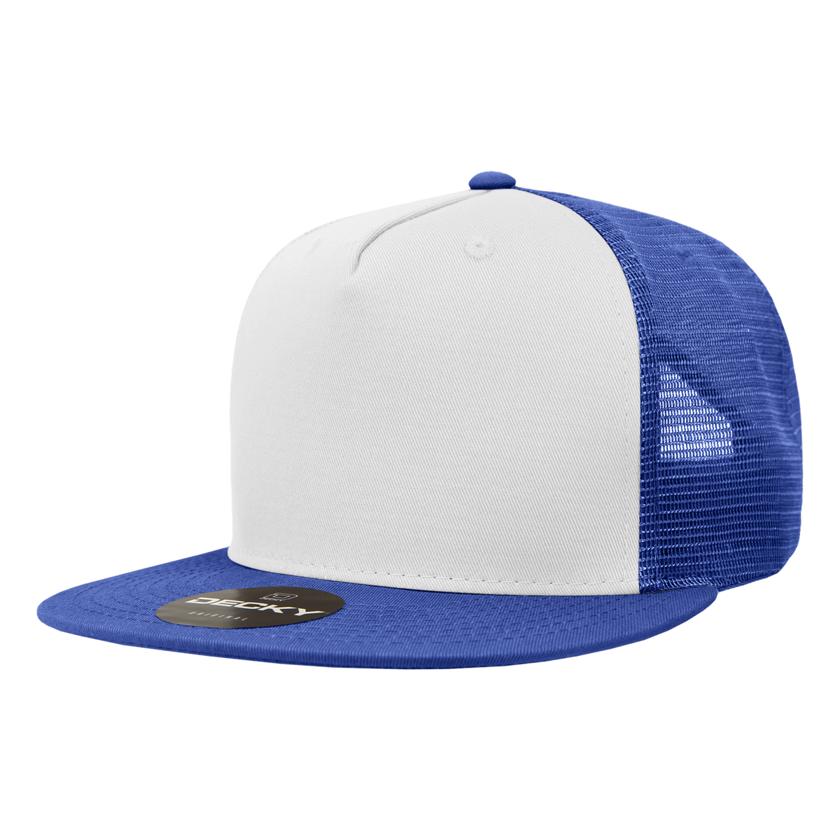 Decky 1040 5 Panel High Profile Structured Cotton Blend Trucker - Ryl/Wht/Ryl