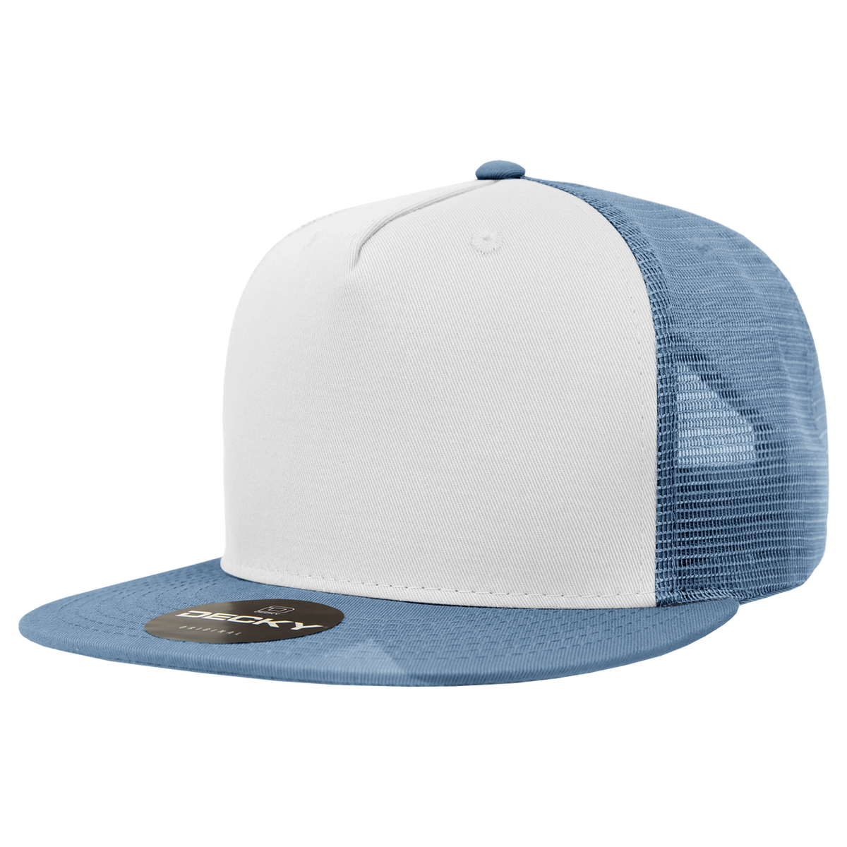 Decky 1040 5 Panel High Profile Structured Cotton Blend Trucker - Sky/Wht/Sky