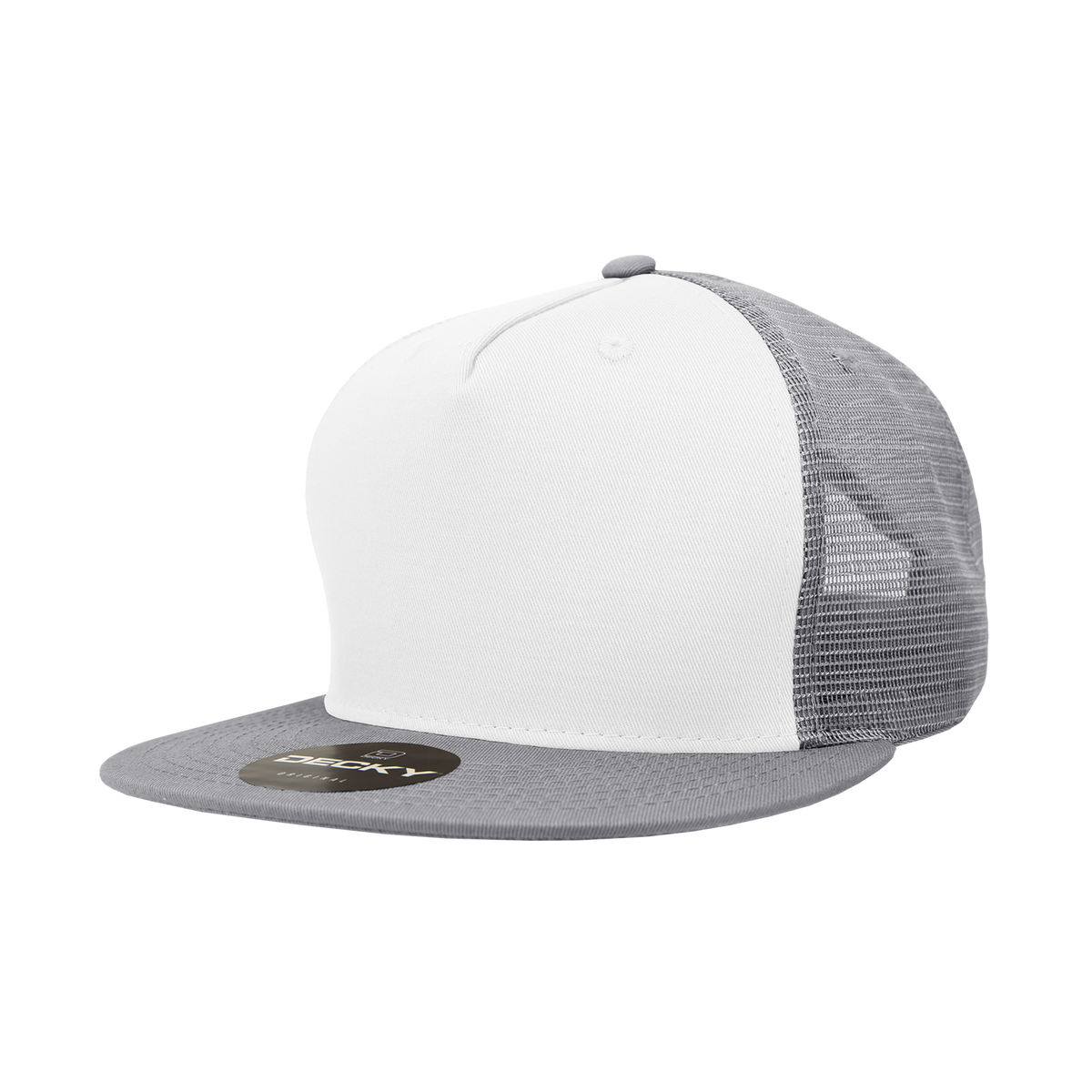 Decky 1040 5 Panel High Profile Structured Cotton Blend Trucker - Wht/Gry