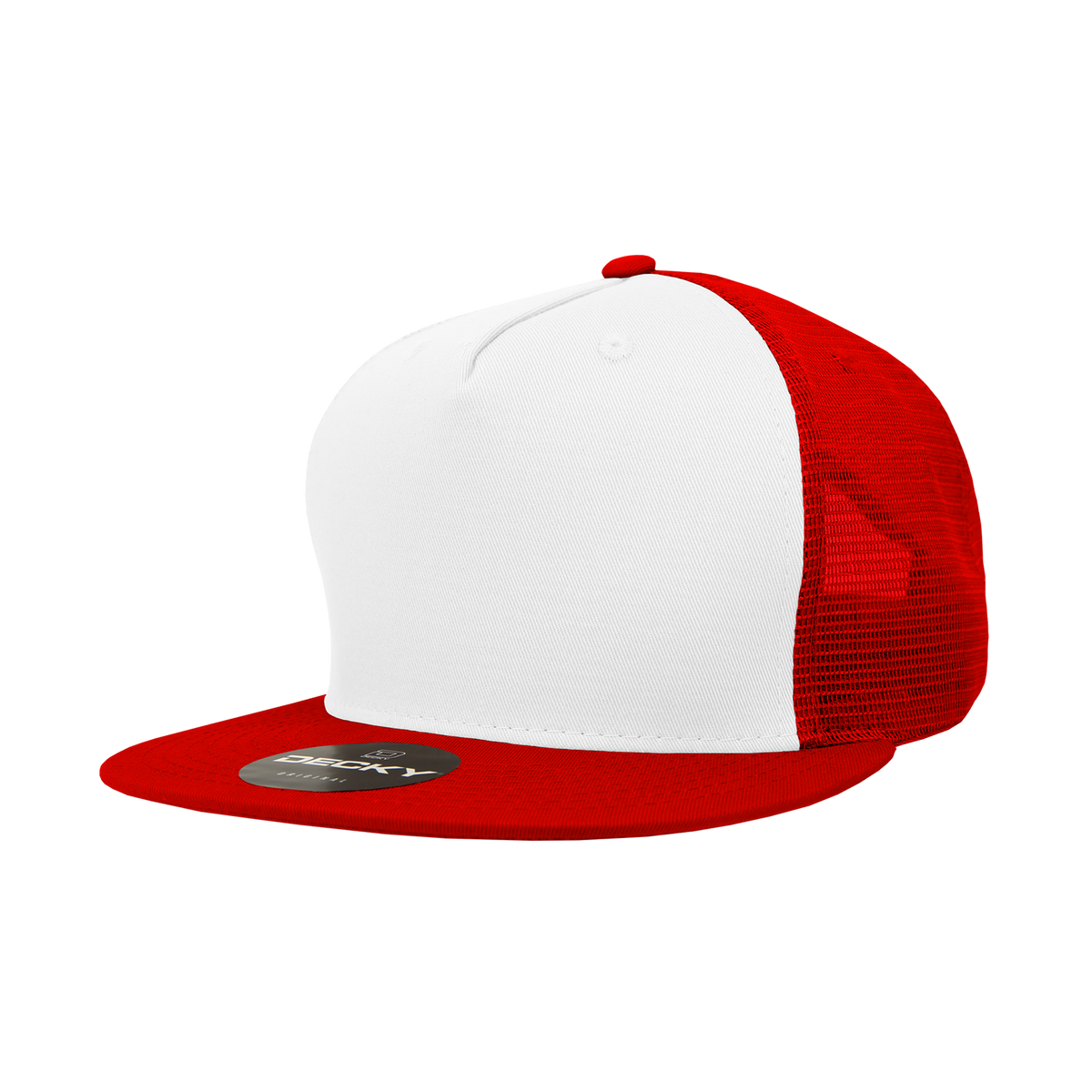 Decky 1040 5 Panel High Profile Structured Cotton Blend Trucker - Wht/Red