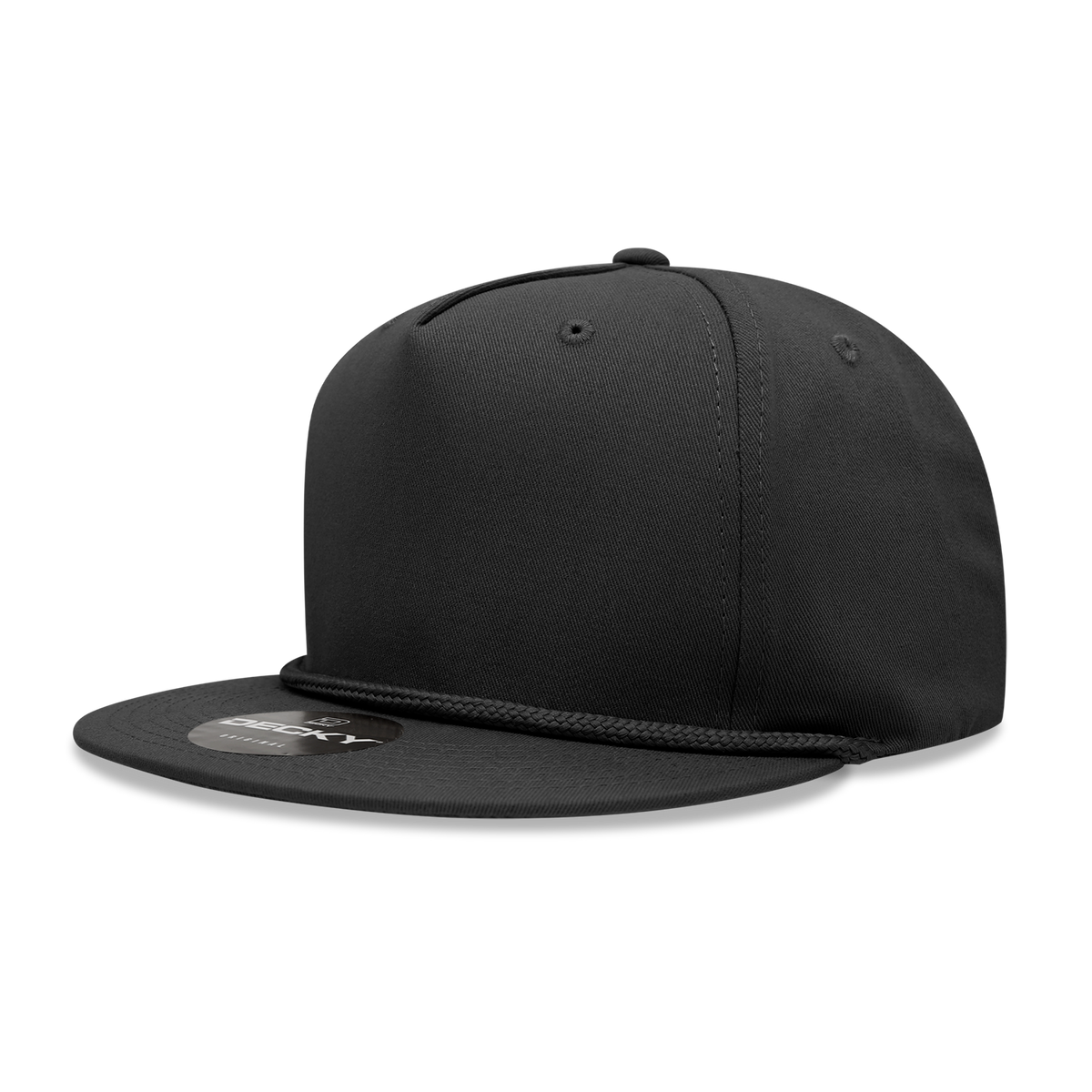 Decky 1041 5 Panel High Profile Structured Cotton Blend Rope Hat - Black
