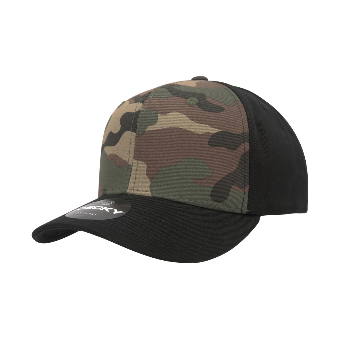 Decky 1048 6 Panel Mid Profile Structured Camo Cap - Black/Woodland/Black