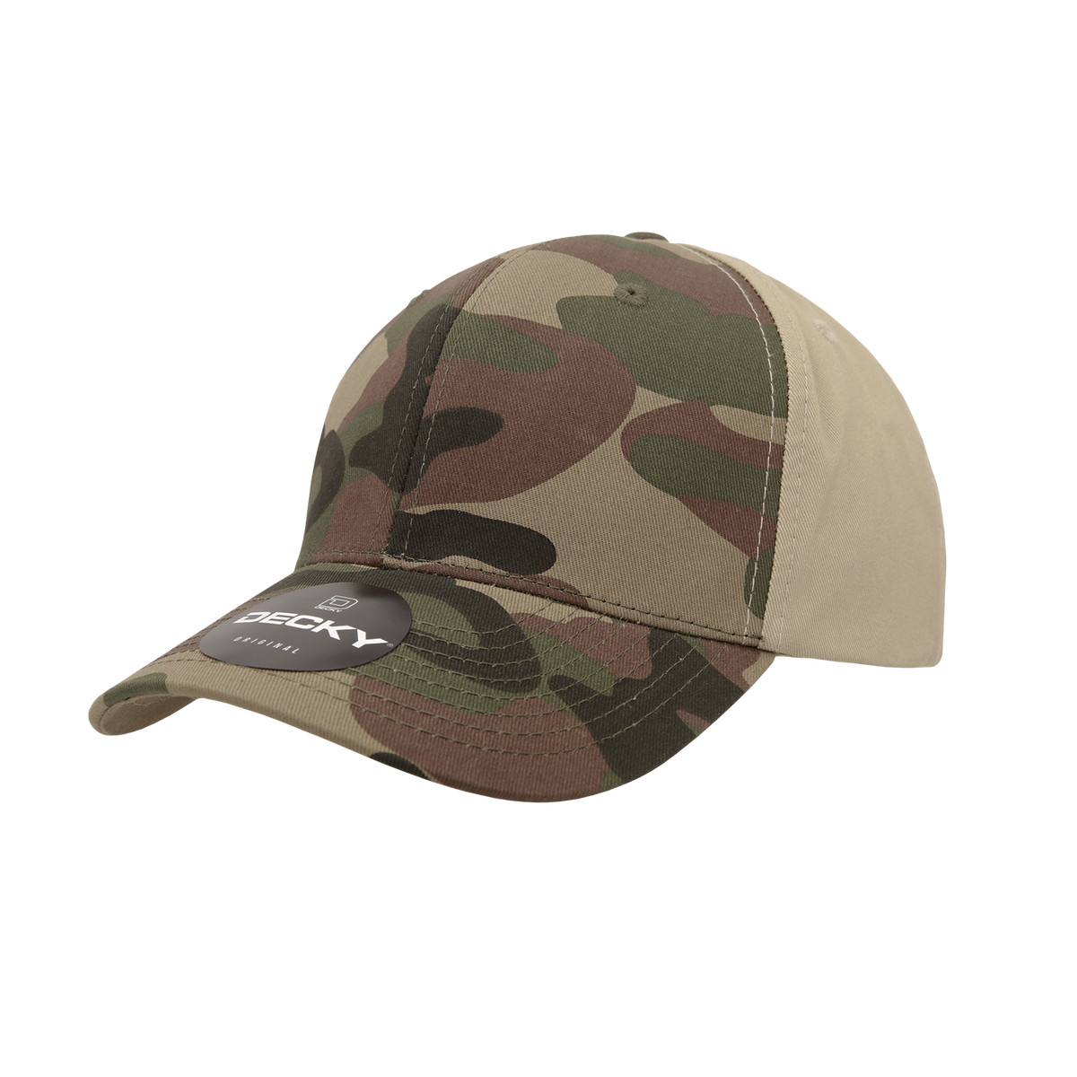 Decky 1048 6 Panel Mid Profile Structured Camo Cap - Woodland/Woodland/Khaki