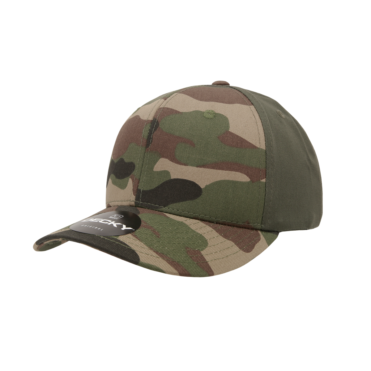 Decky 1048 6 Panel Mid Profile Structured Camo Cap - Woodland/Woodland/Olive