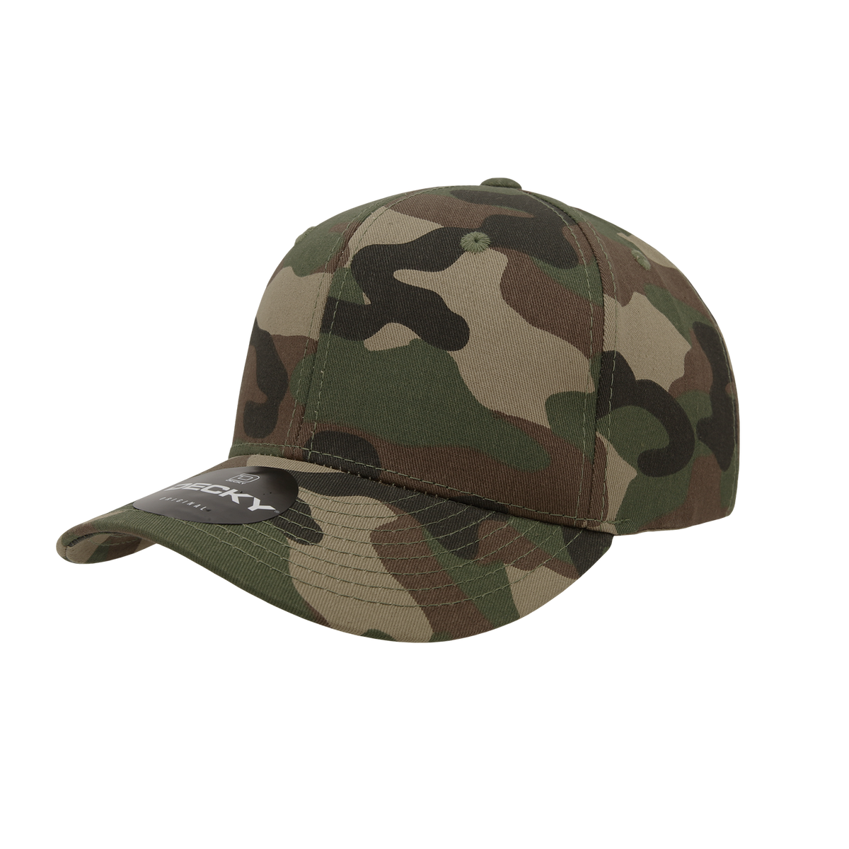 Decky 1048 6 Panel Mid Profile Structured Camo Cap - Woodland/Woodland/Woodland