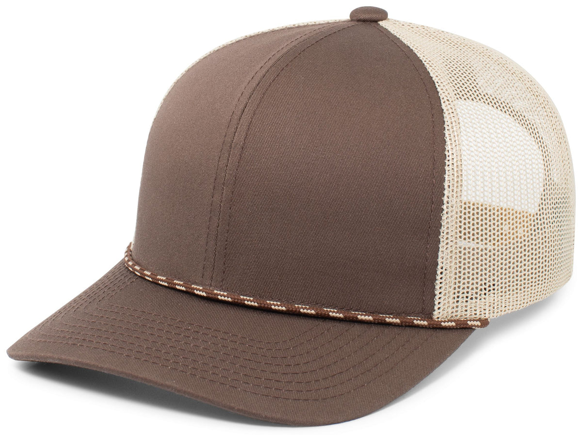 Pacific Headwear Trucker Snapback Braid Cap - BROWN/KHAKI/BROWN