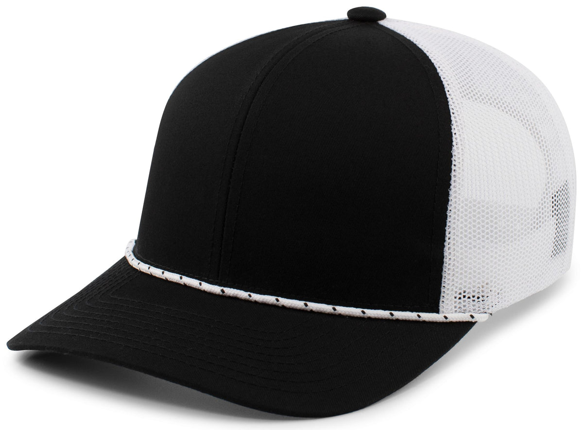 Pacific Headwear Trucker Snapback Braid Cap - BLACK/WHITE/BLACK