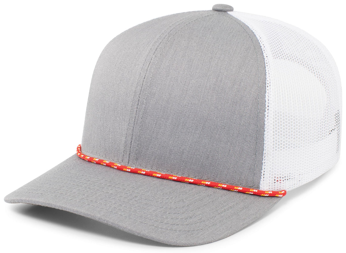 Pacific Headwear Trucker Snapback Braid Cap - RED/HEATHER GREY/WHITE