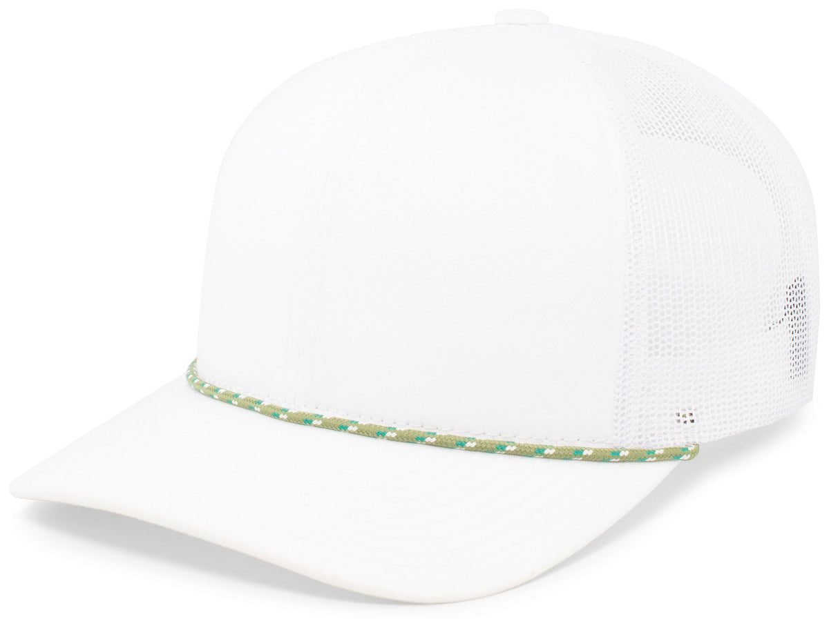 Pacific Headwear Trucker Snapback Braid Cap - WHITE/MOSS GREEN