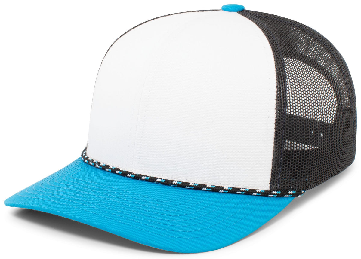 Pacific Headwear Trucker Snapback Braid Cap - WHITE/NAVY/PANTHER TEAL