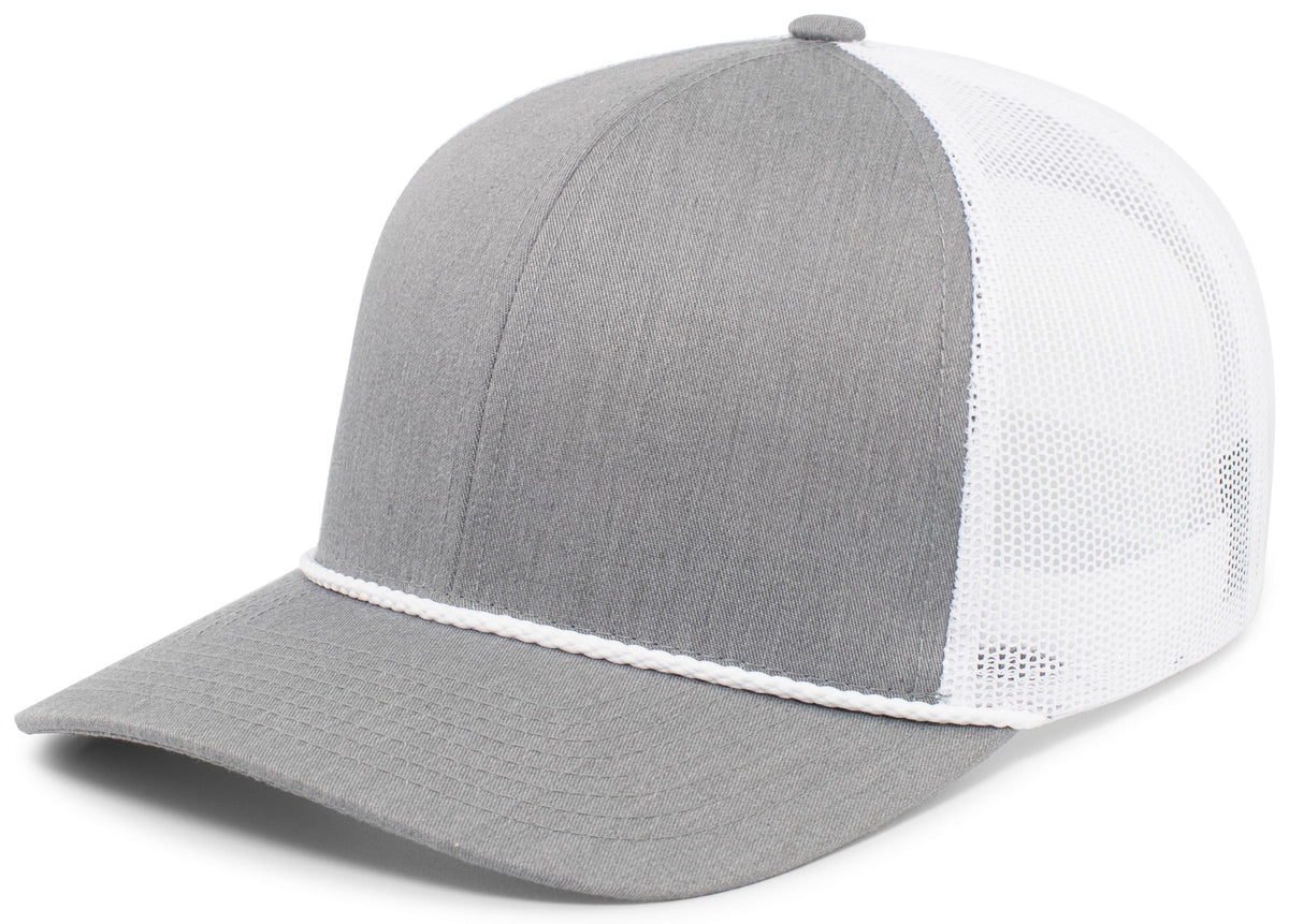 Pacific Headwear Trucker Snapback Braid Cap - HEATHER GREY/WHITE/HEATHER GRE