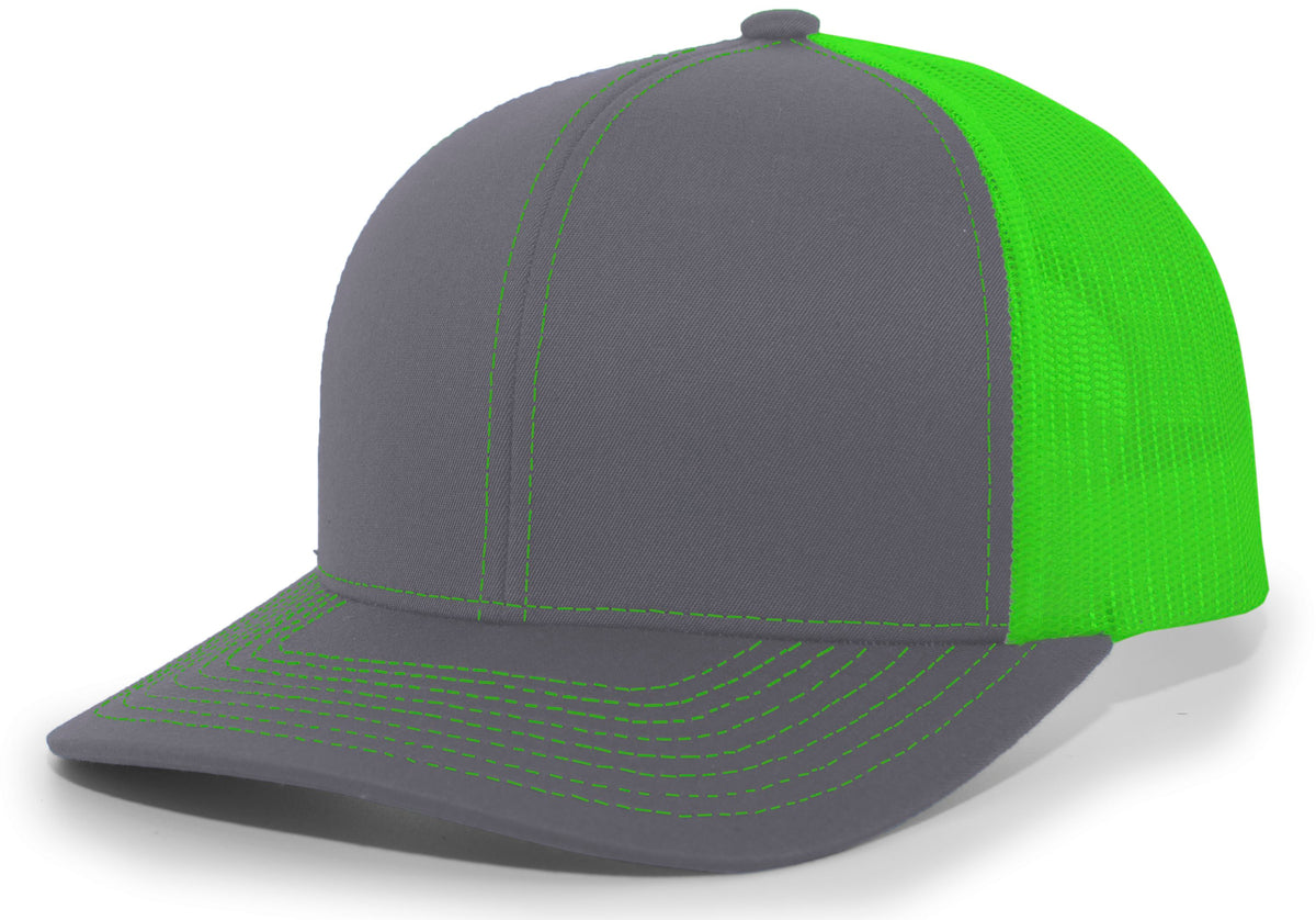 Pacific Headwear Trucker Snapback Cap - GRAPHITE/NEON GREEN/GRAPHITE