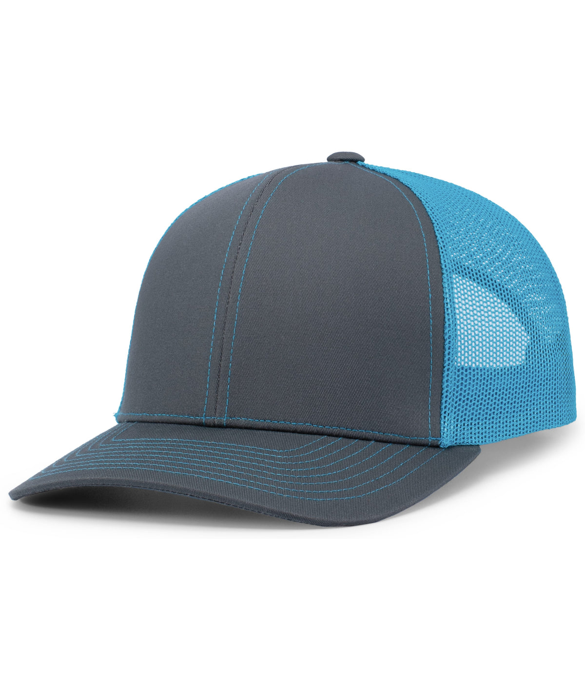 Pacific Headwear Trucker Snapback Cap - GRAPHITE/NEON BLUE/GRAPHITE