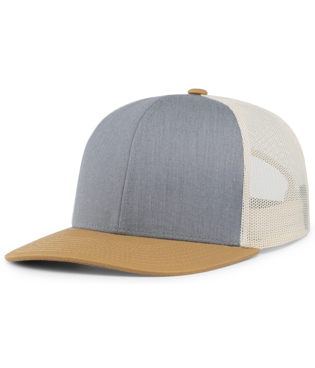Pacific Headwear Trucker Snapback Cap - HEATHER GREY/BEIGE/AMBER GOLD
