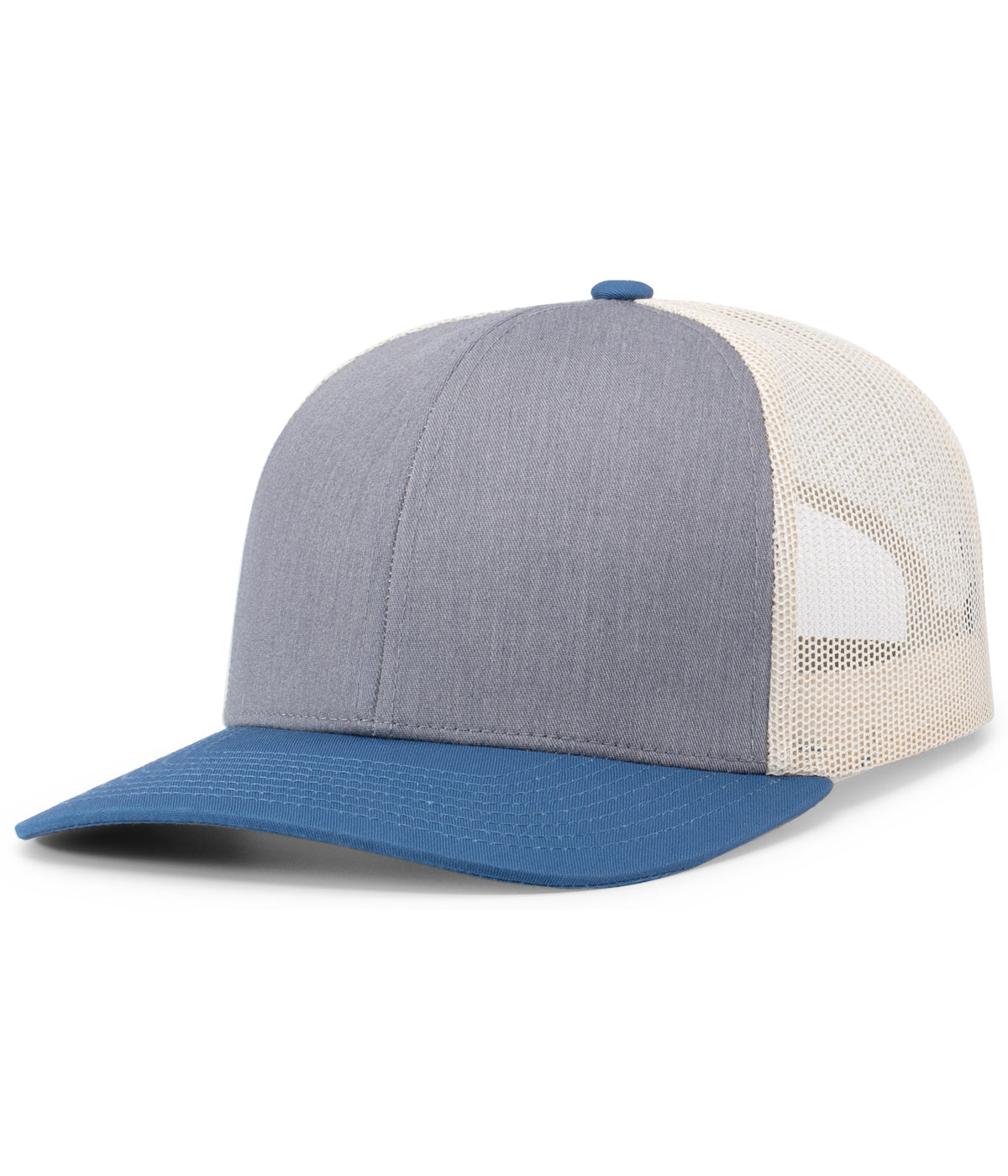 Pacific Headwear Trucker Snapback Cap - HEATHER GREY/BEIGE/OCEAN BLUE