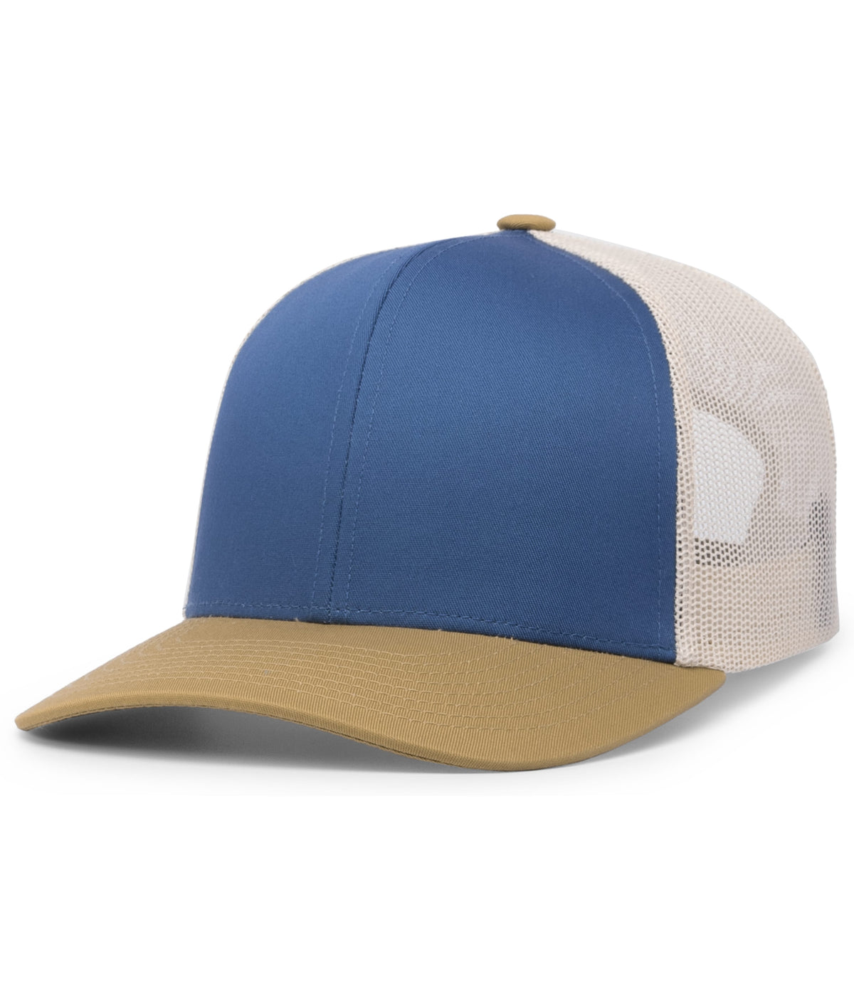 Pacific Headwear Trucker Snapback Cap - OCEAN BLUE/BEIGE/AMBER GOLD