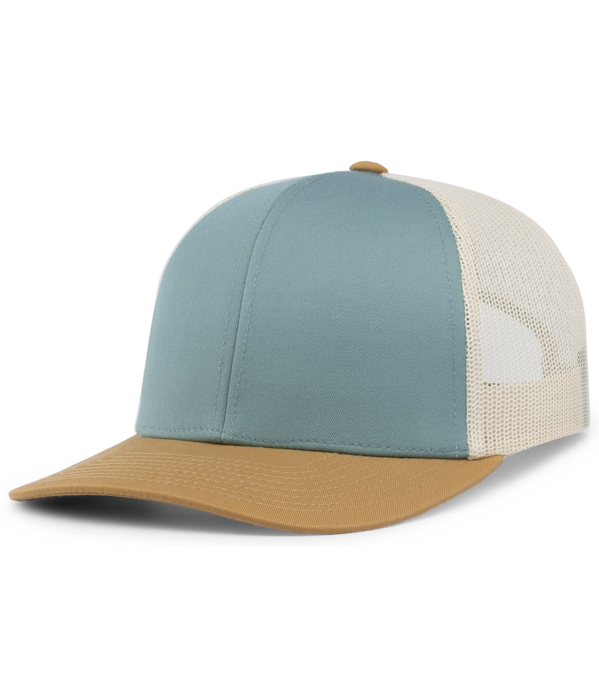Pacific Headwear Trucker Snapback Cap - SMOKE BLUE/BEIGE/AMBER GOLD