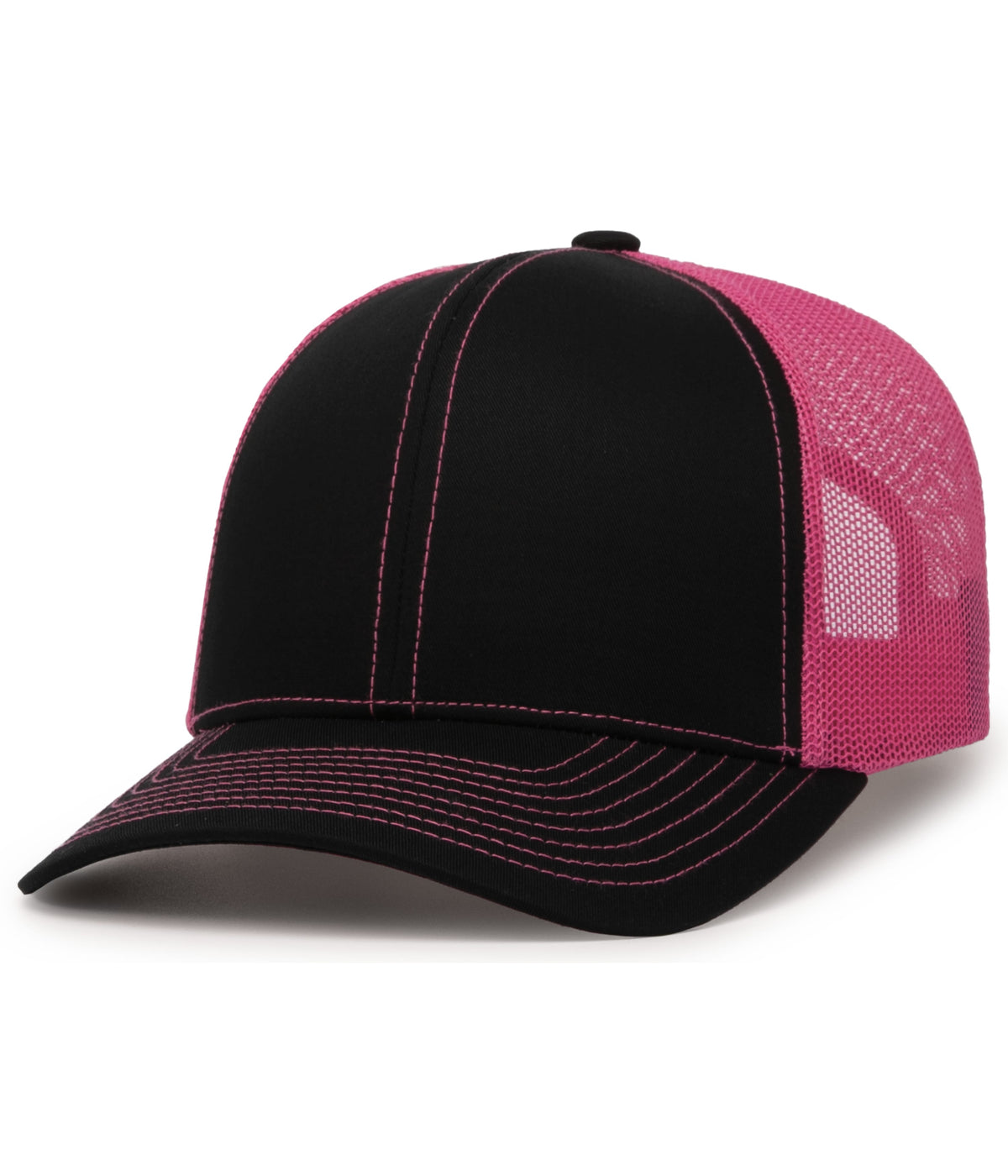 Pacific Headwear Trucker Snapback Cap - BLACK/PINK/BLACK
