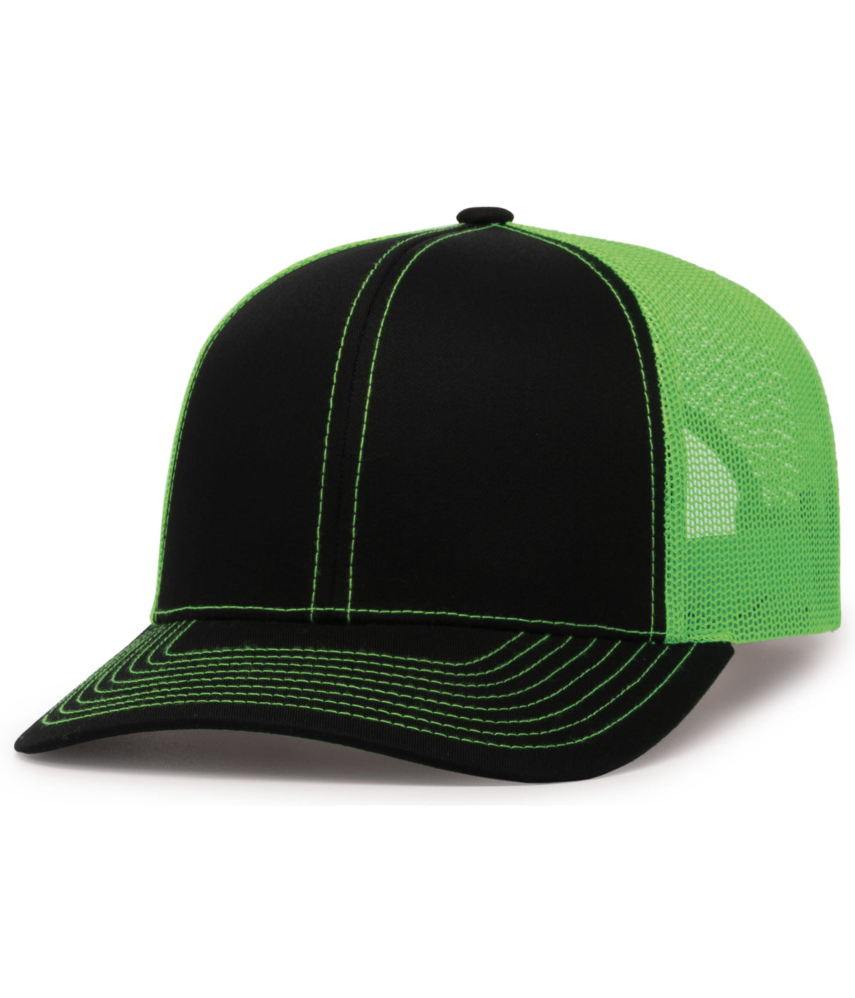 Pacific Headwear Trucker Snapback Cap - BLACK/NEON GREEN/BLACK