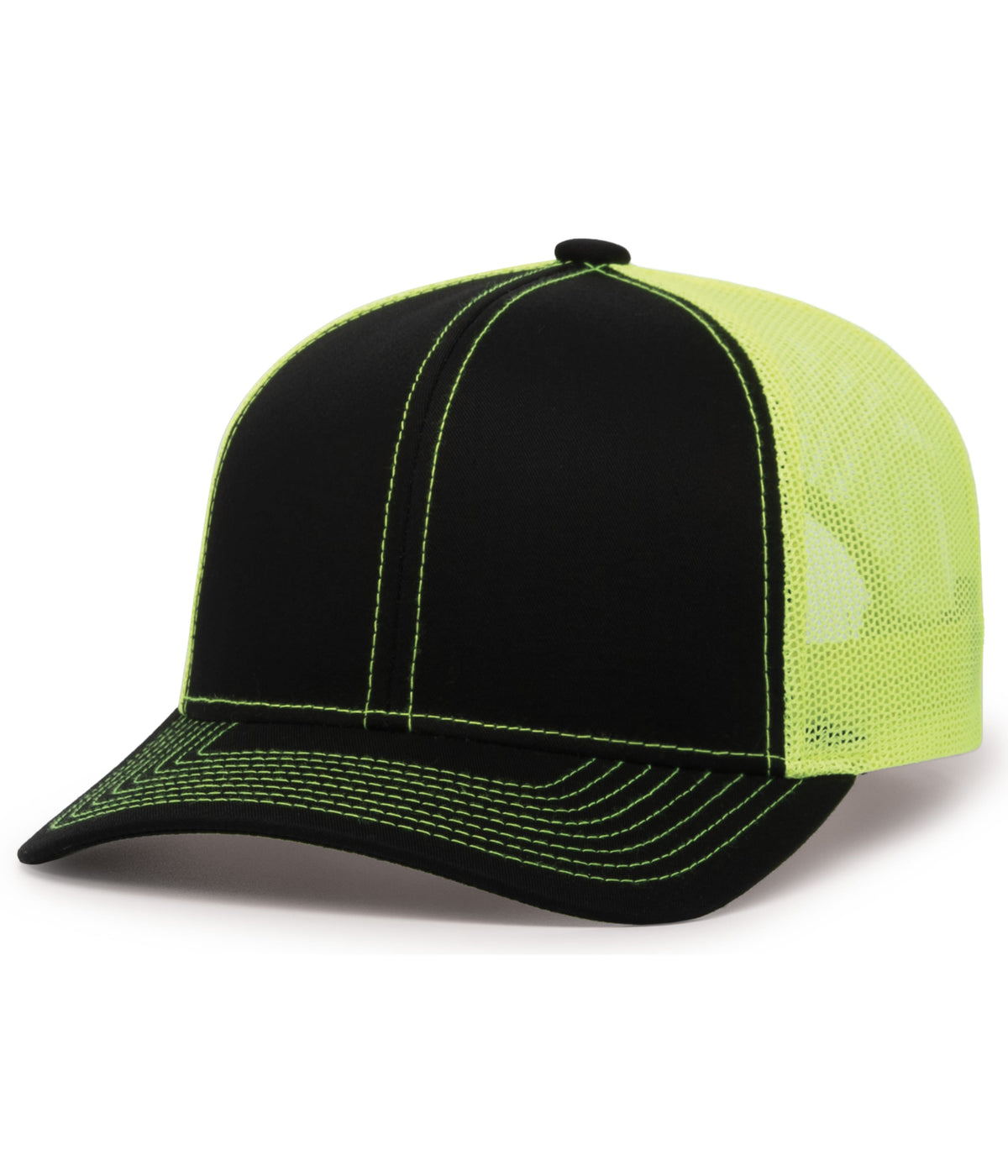Pacific Headwear Trucker Snapback Cap - BLACK/NEON YELLOW/BLACK