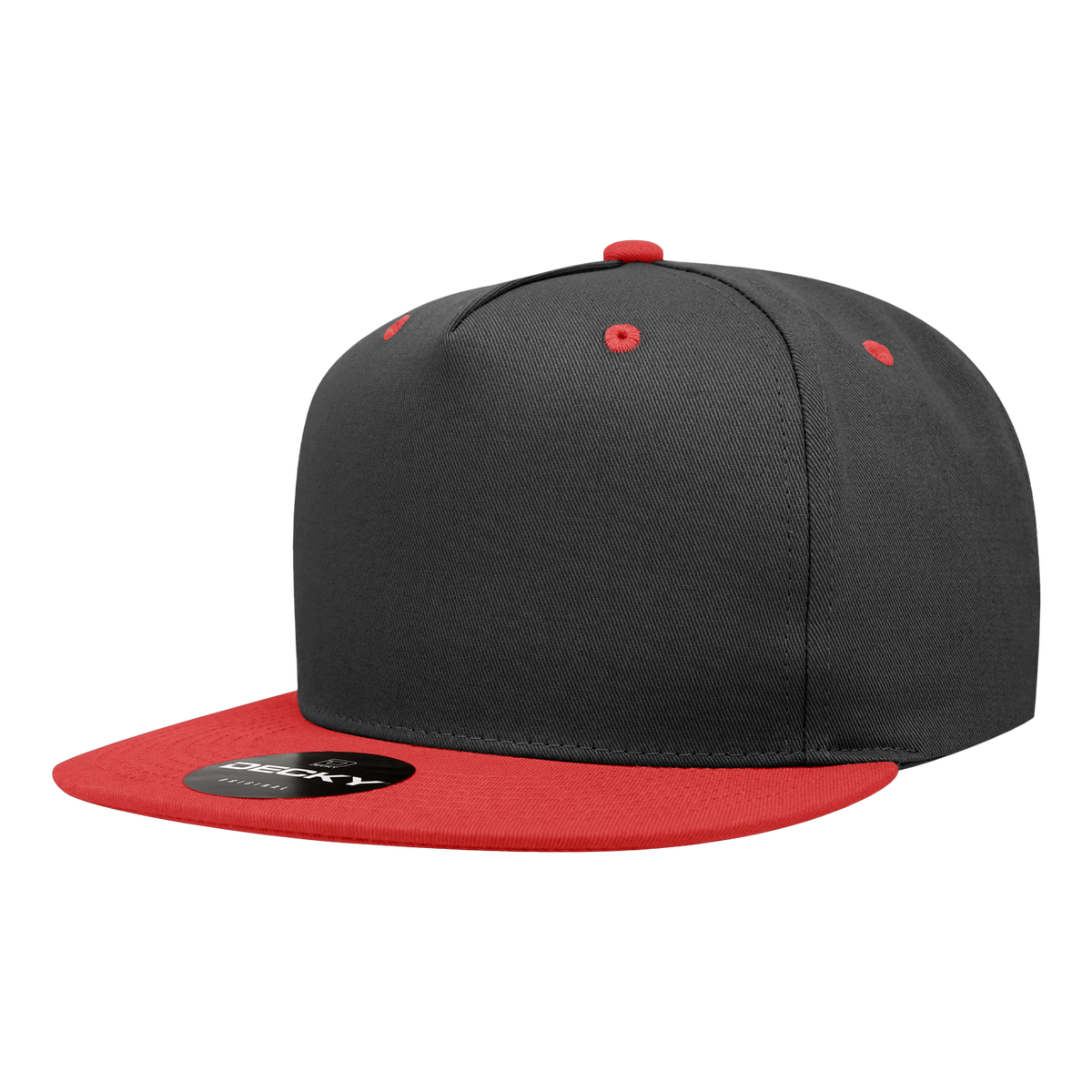 Decky 1064 5 Panel High Profile Structured Cotton Blend Snapback - Black/Red