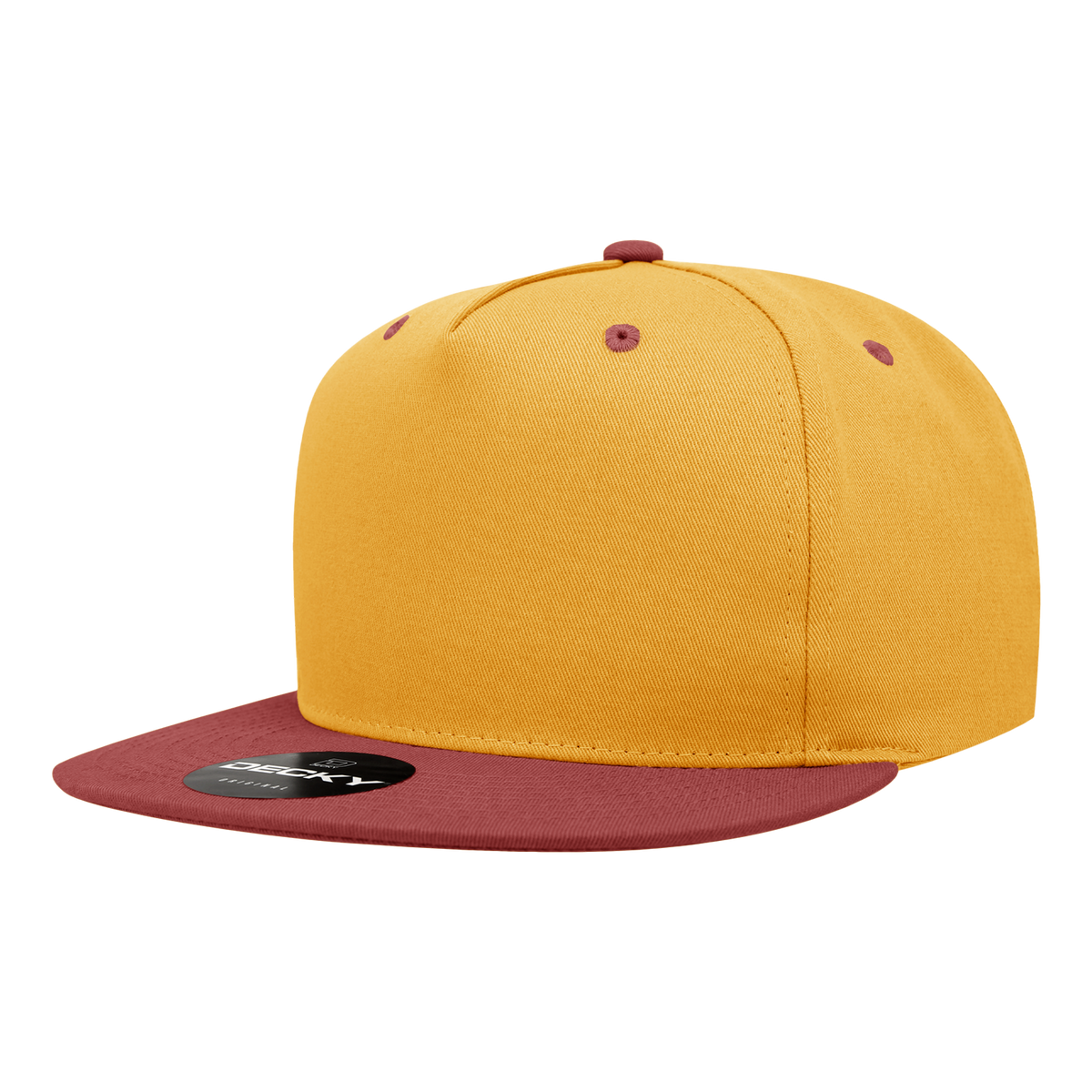 Decky 1064 5 Panel High Profile Structured Cotton Blend Snapback - Gold/Cardinal