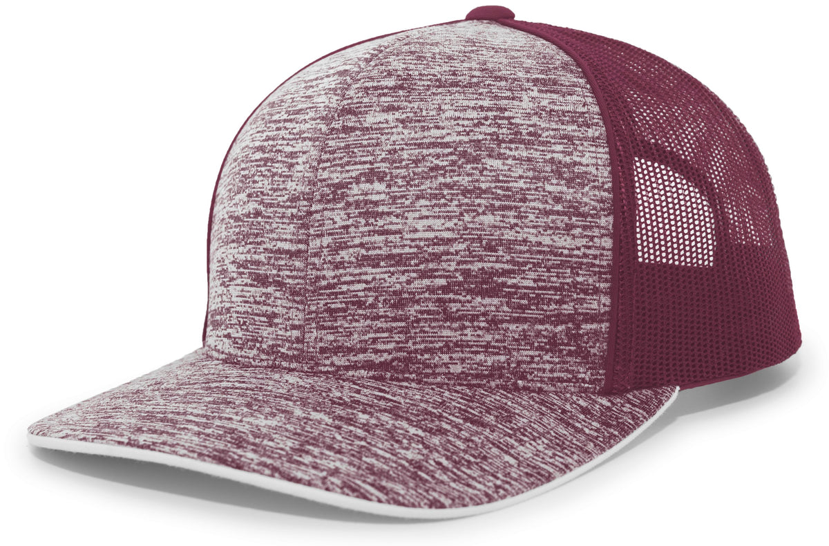 Pacific Headwear Aggressive Heather Trucker Snapback Cap - MAROON/MAROON