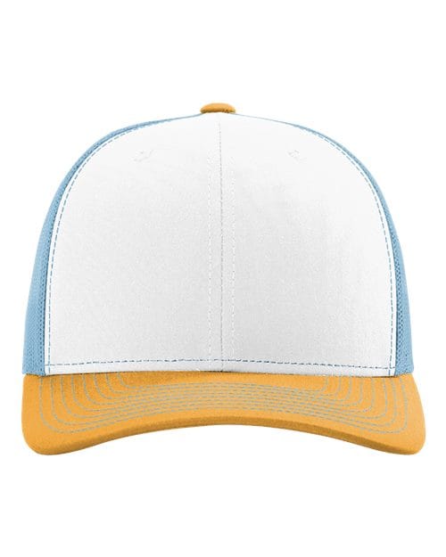 Richardson 112 Snapback Trucker Cap - White/ Columbia Blue/ Yellow