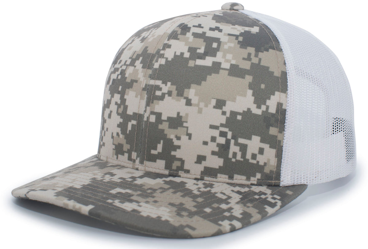 Pacific Headwear Camo Snapback Trucker Cap - DESERT/WHITE/DESERT