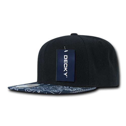 Decky 1093 6 Panel High Profile Structured Bandanna Bill Snapback - Black/Navy