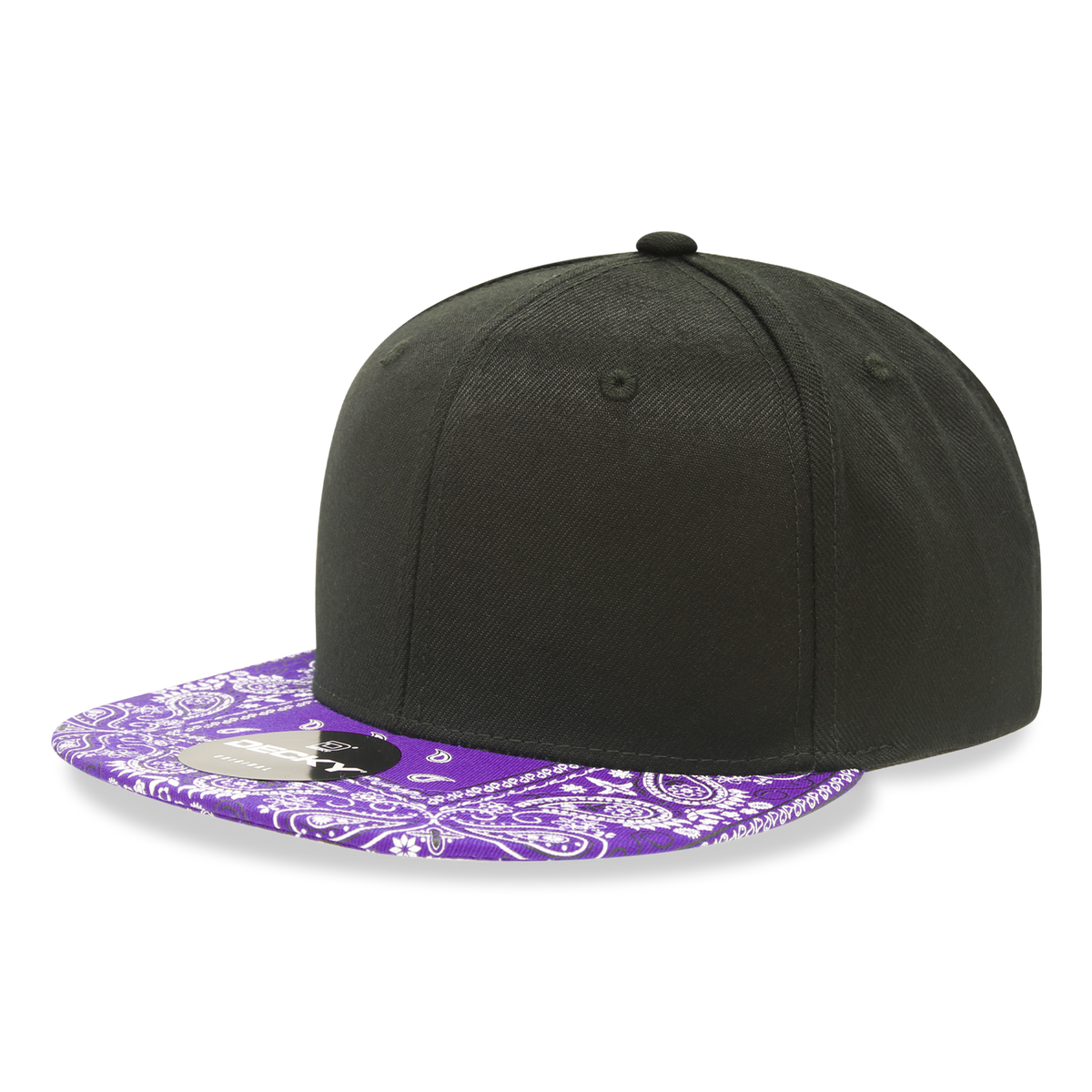 Decky 1093 6 Panel High Profile Structured Bandanna Bill Snapback - Black/Purple