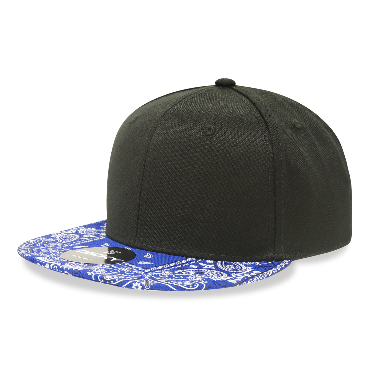 Decky 1093 6 Panel High Profile Structured Bandanna Bill Snapback - Black/Royal