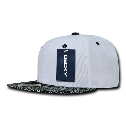 Decky 1093 6 Panel High Profile Structured Bandanna Bill Snapback - White/Black