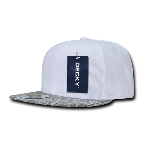 Decky 1093 6 Panel High Profile Structured Bandanna Bill Snapback - White/Grey