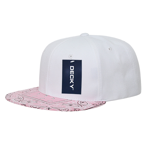 Decky 1093 6 Panel High Profile Structured Bandanna Bill Snapback - White/Pink