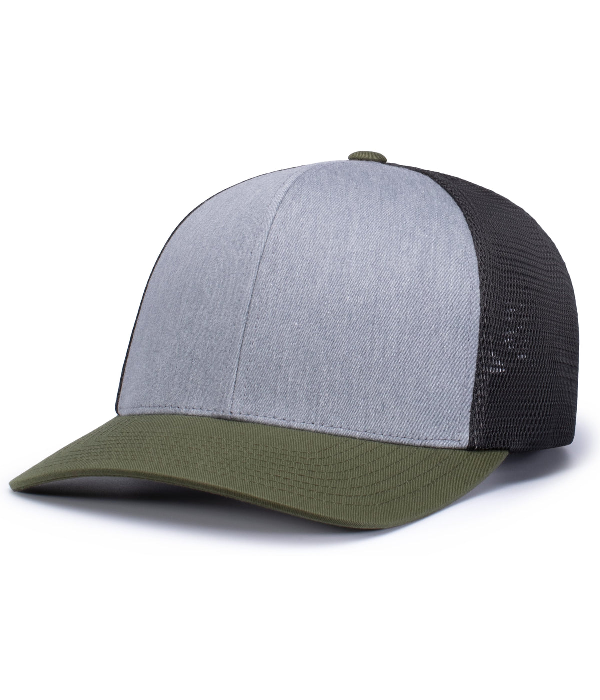 Pacific Headwear Trucker Flexfit Snapback Cap - HEATHER GREY/LIGHT CHARCOAL/MO