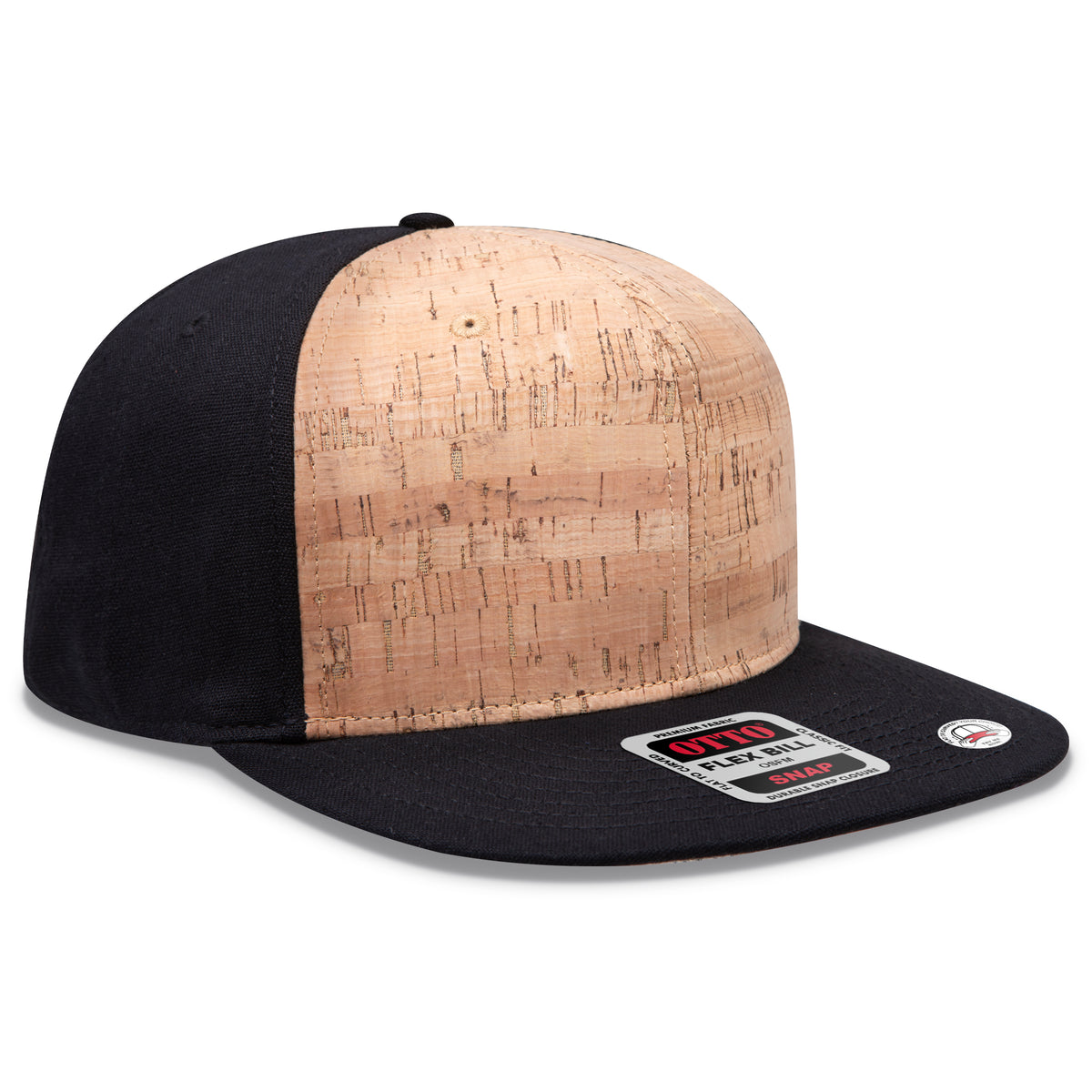 Otto Cap 125 Otto Snap 6 Panel Pro Style Snapback Hat - Black/Cork/Black