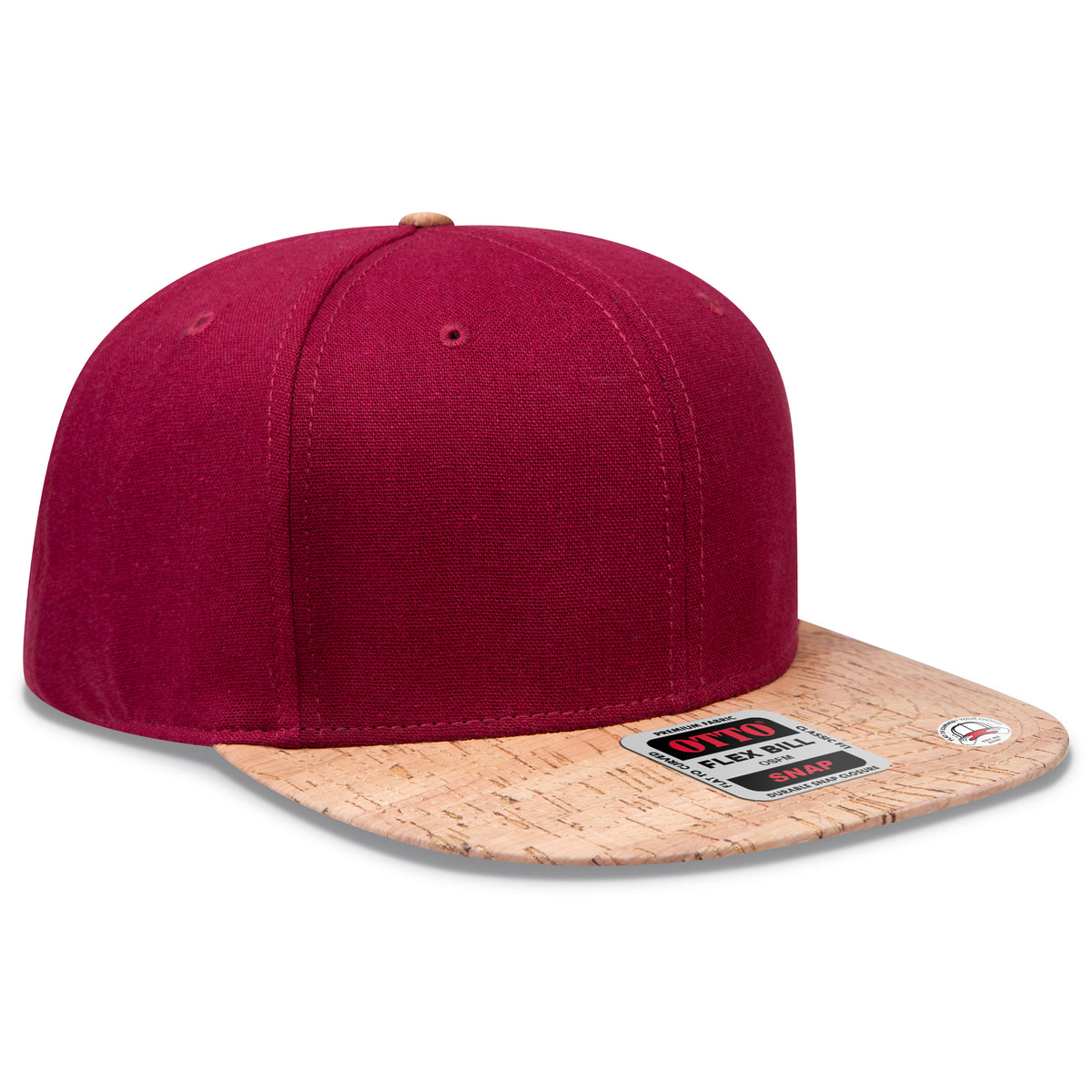 Otto Cap 125 Otto Snap 6 Panel Pro Style Snapback Hat - Cork/Burgundy