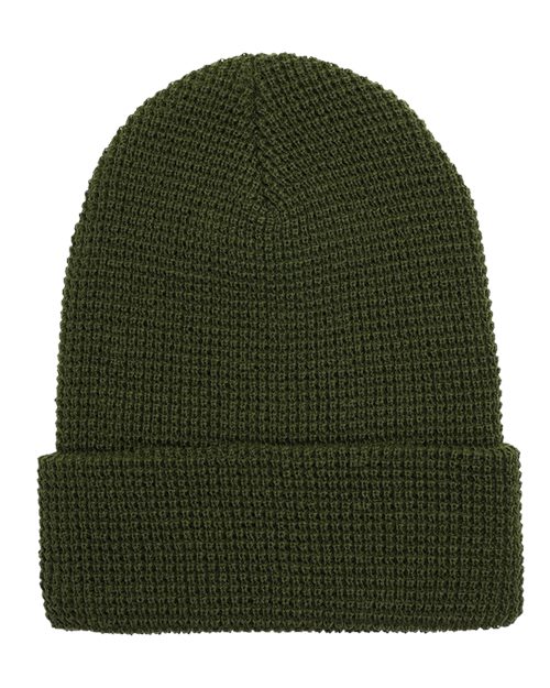 YP Classics Waffle Cuffed Knit Beanie - Olive