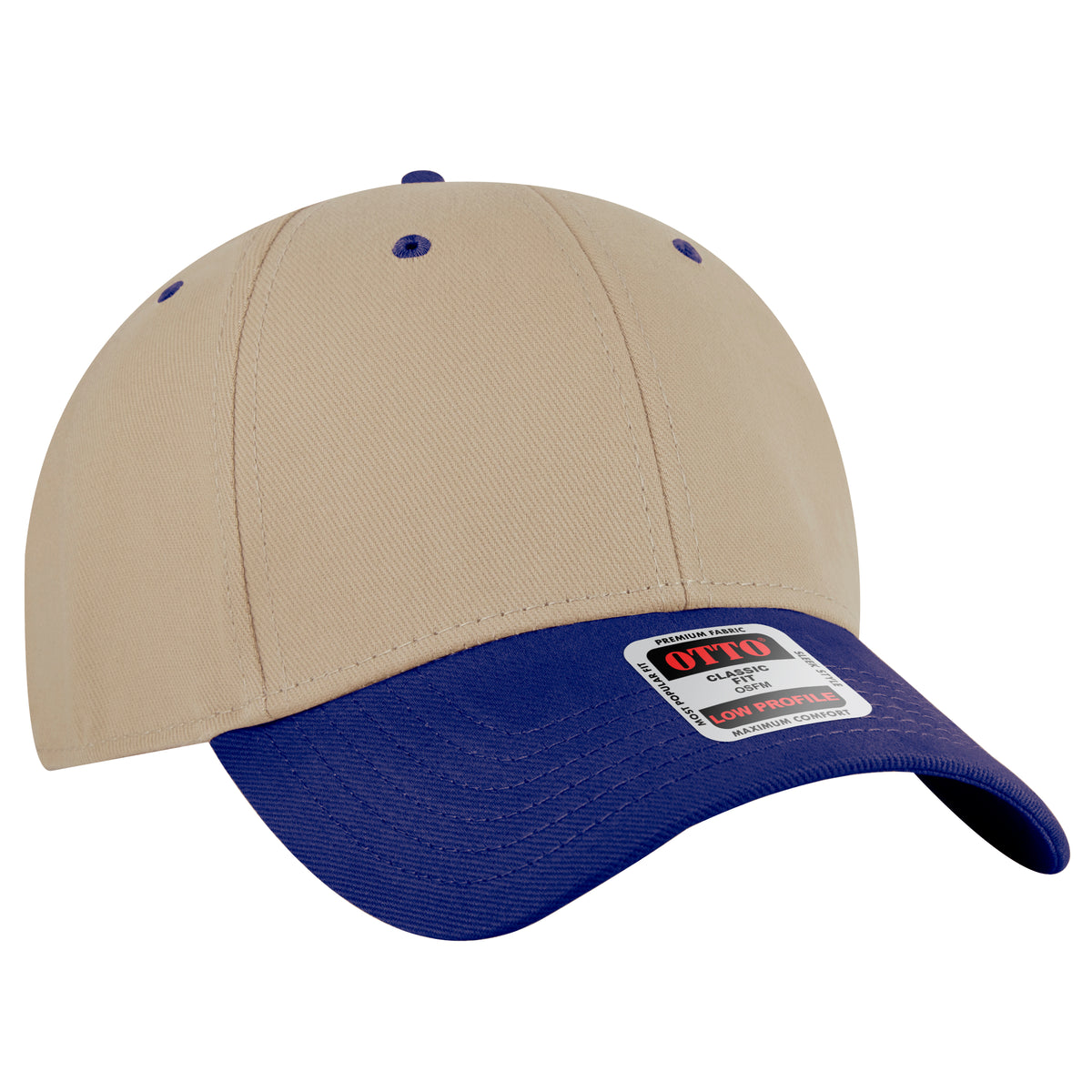 Otto Cap 19-251 6 Panel Low Profile Baseball Cap - Royal/Khaki