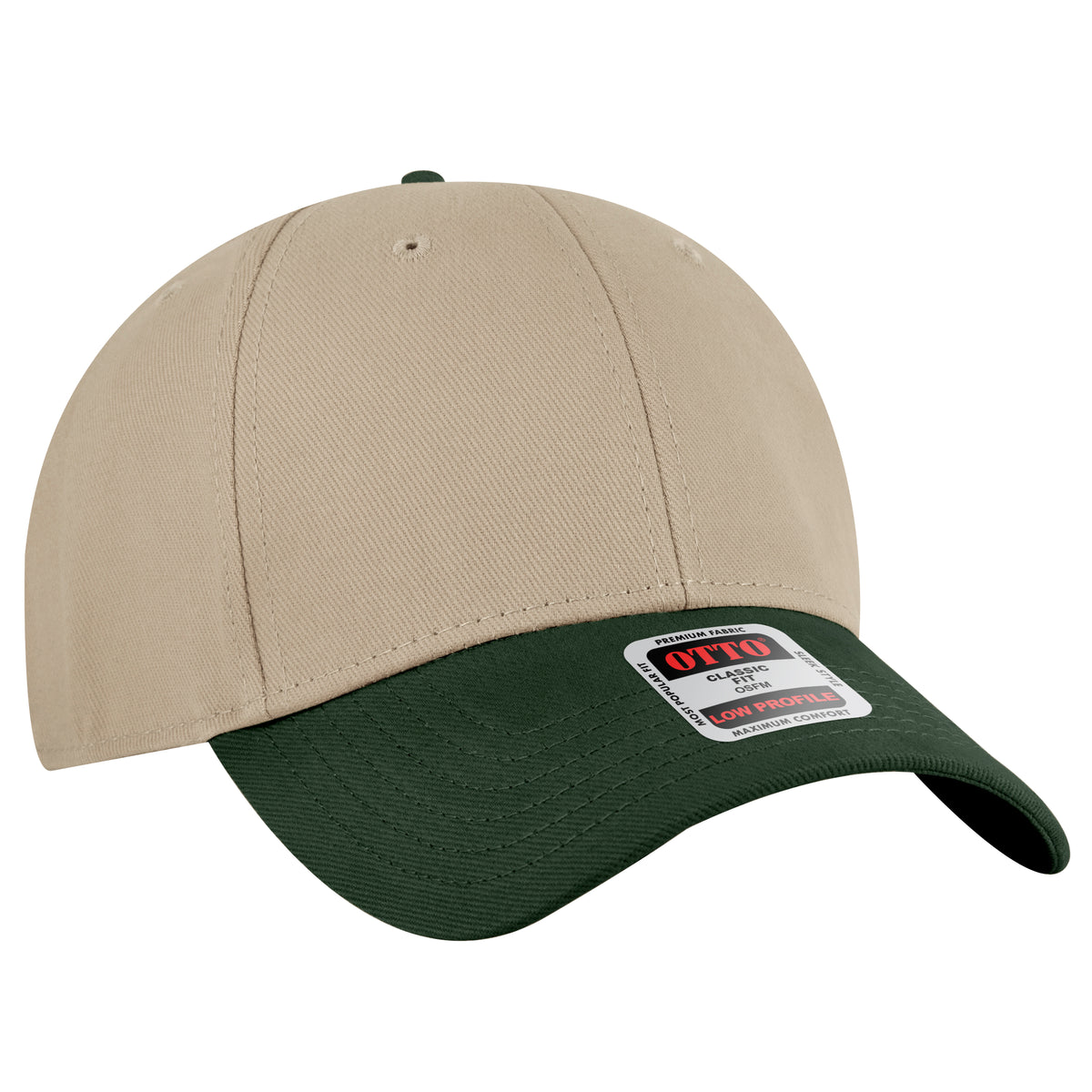 Otto Cap 19-251 6 Panel Low Profile Baseball Cap - Dark Green/Khaki